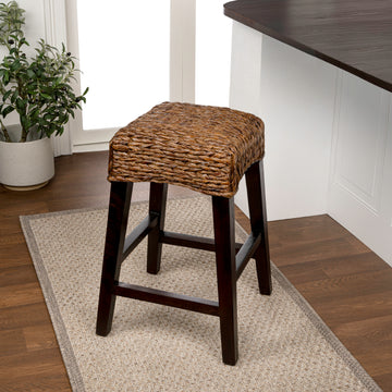 Maui Rustic Bohemian Hyacinth/Wood Backless Counter Stool